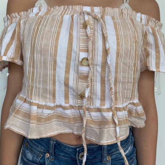 pacsun striped off the shoulder ruffle top - Picture 3 of 3